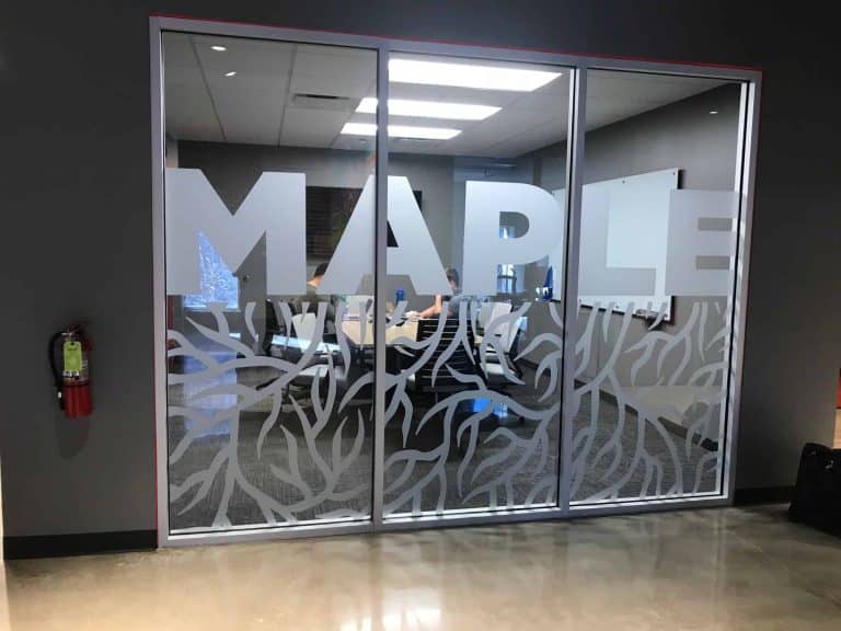 Maple Frosted Window Graphics on Interior Office Windows