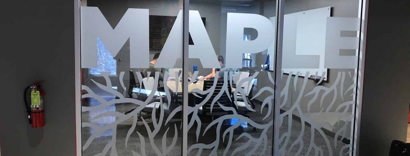 Maple Frosted Window Graphics on Interior Office Windows