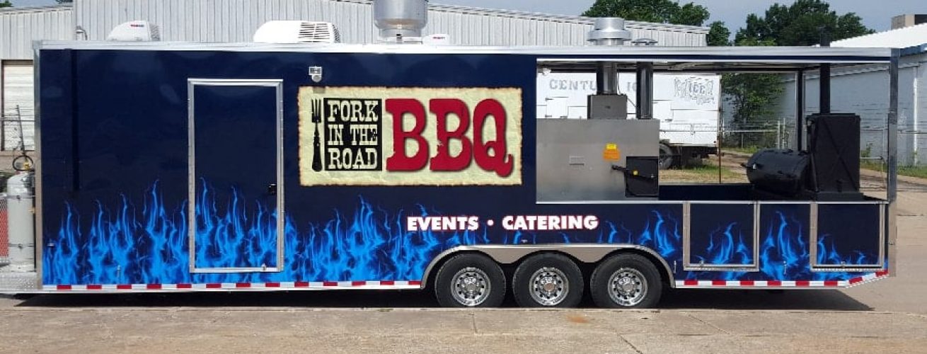 BBQ Fork In the Road Custom Concession Trailer Partial Wrap
