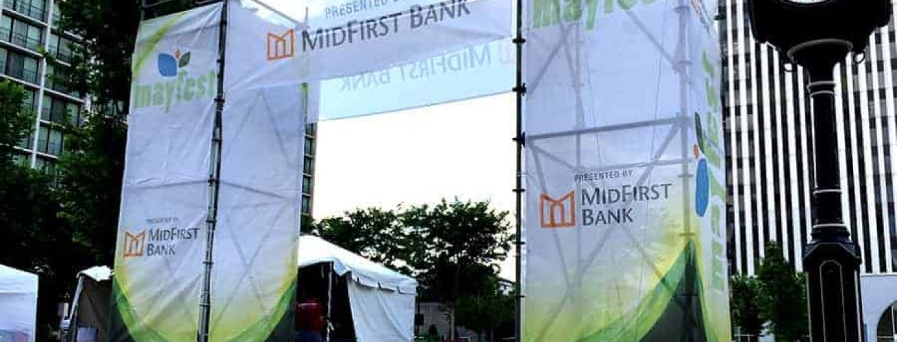 Midfirst Bank Mayfest 2016 Event Banner Installation