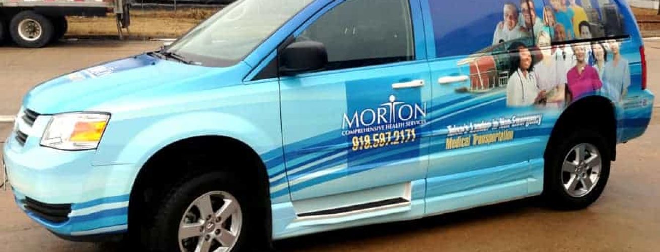 Tulsa Sky-blue Morton Health Transport Van